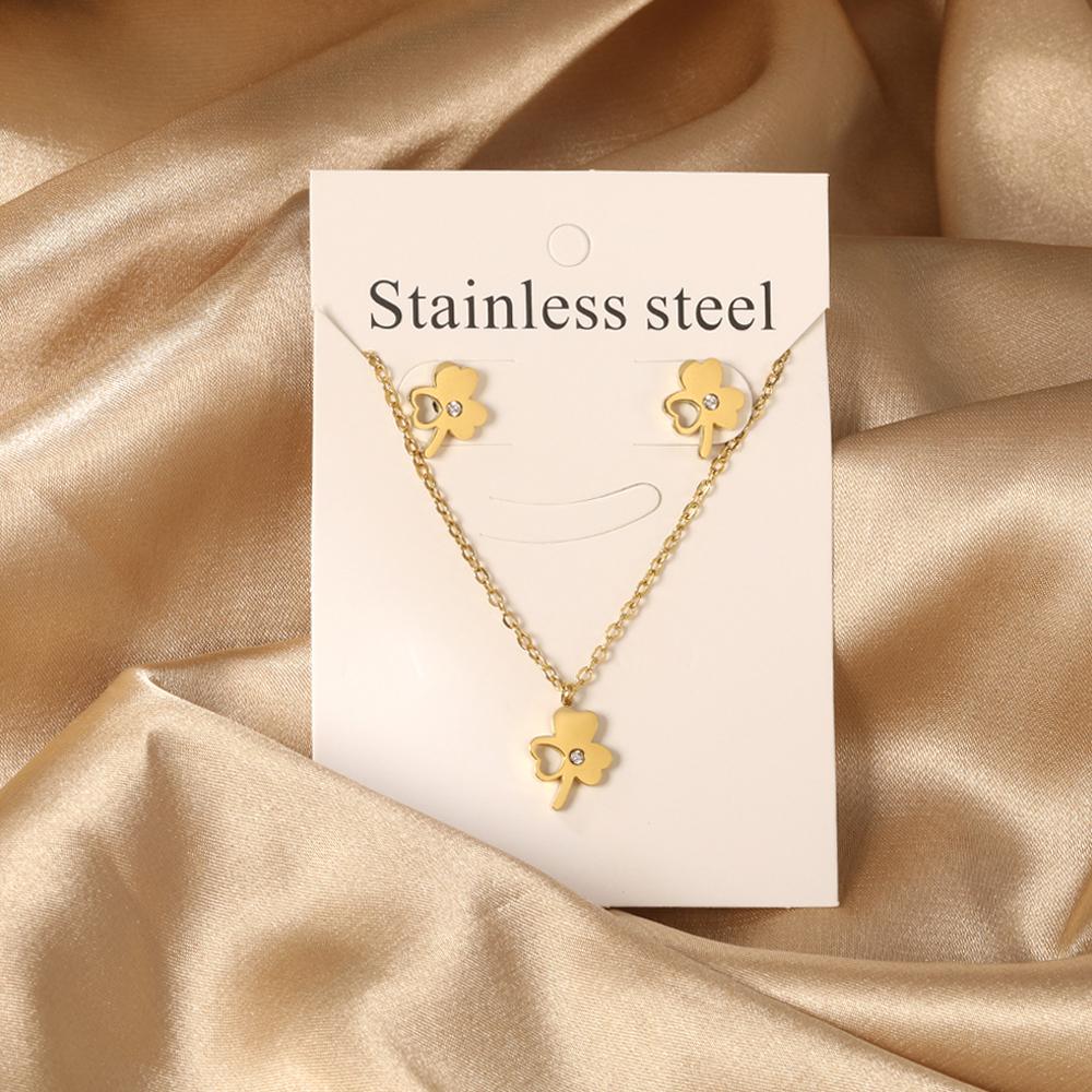 Cubic Zirconia Necklaces Zircon Sets For Women Tiny Stainless Steel Gold Plated Pendant Necklaces And Earrings Sets Wedding