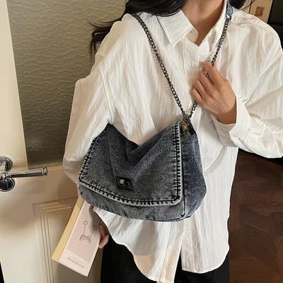 Gewaschene Denim-Ketten-Tragetasche Damen-Umhängetasche