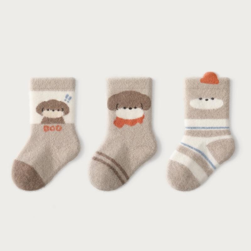 

3 пары/комплект Зимние теплые детские плюшевые носки Милые мультяшные носки средней длины для младенцев Утолщенные термоноски из флиса Новорожденные бесшовные носки L коричневый