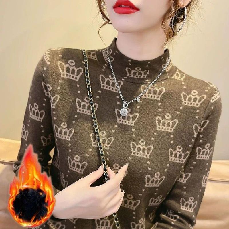 

Women s Fleece Half-High Neck Thickened Warm Base Layer Top Versatile Long-Sleeved Slim-Fit T-Shirt for Autumn and Winter 2XL