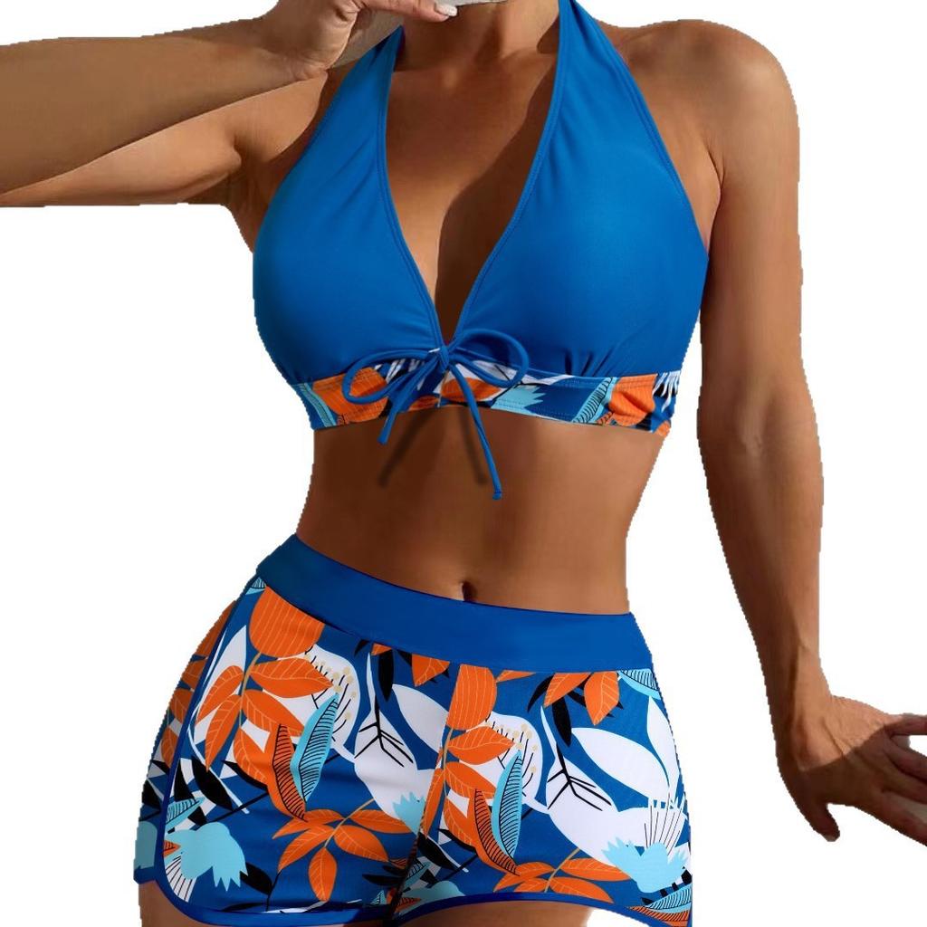 Fashion Printed Halter High Waist Conservative Plus Size Beach Swimsuit For Women