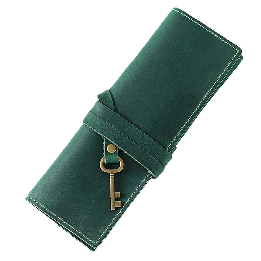 Vintage Genuine Leather Cowhide Pencil Roll Case - Simple, Multifunctional Roll-Up Pouch