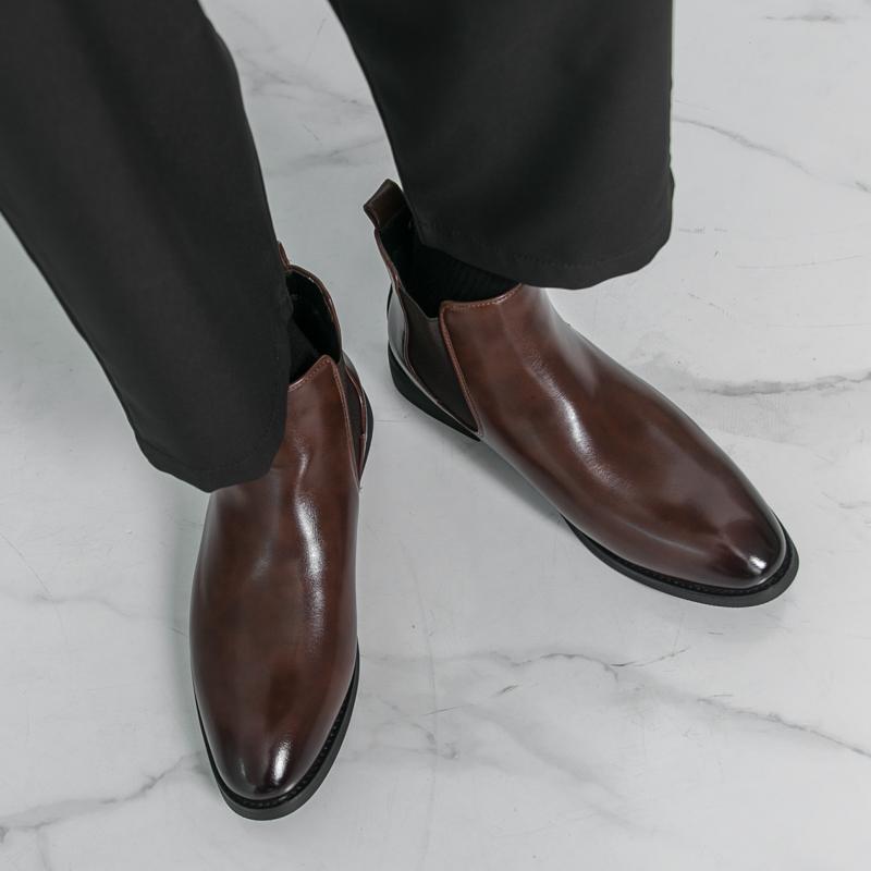 Men’s Chelsea Short Boots Business Formal High Top Boots Brown Tuxedo Ankle Boots Black Boots Large Size