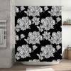 Black And White Floral Print Shower Curtain Bathroom Decor With Magnolia Flowers Pattern, 72 X 84 Inches For Home Use