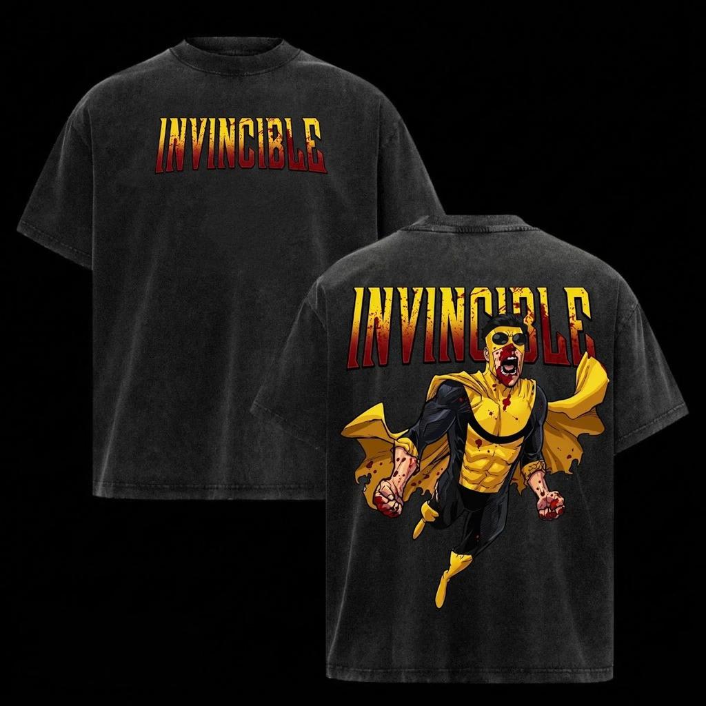 Animation Invincible Omni-Man Washed T-shirt Men Women Summer Cotton Y2K Clothing Fashion Oversize Short Sleeved Tee Streetwear