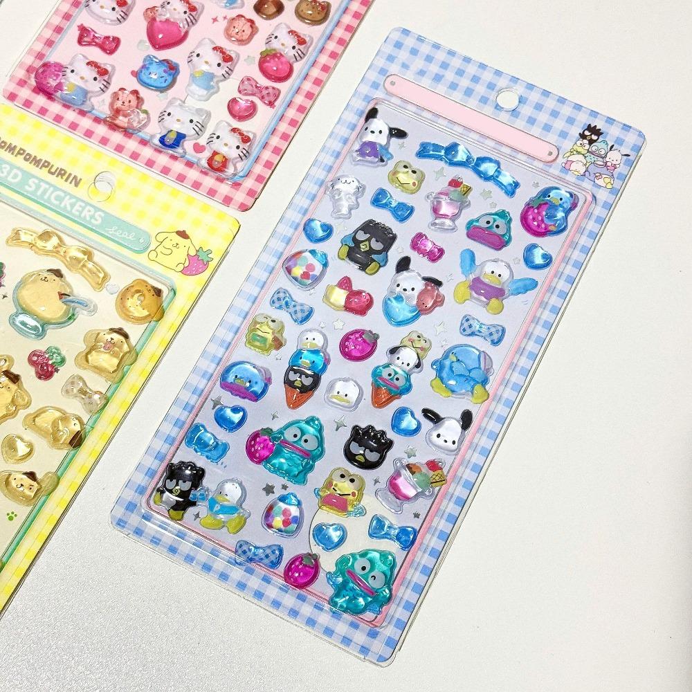 Kawaii Hellokitty Kuromi Cinnamoroll 3D Sanrio Stickers Anime Transparent Jelly Crystal Decorative Sticker Phone DIY Kids Toy