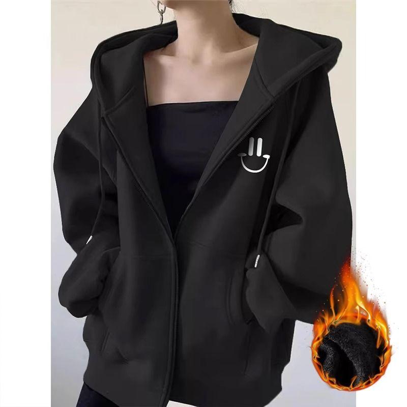 Hooded Sweatshirt Women's New Popular Loose Zipper Cardigan Jacket Women's Autumn Winter Velvet Top