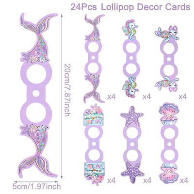 24pcs Purple Mermaid Lollipop Holders Mixed Paper Candy Packaging Cards for Kids Girls Birthday Baby Shower Party Decorations