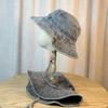 New washed distressed denim fisherman hat for women, makes the face look smaller, Japanese style, suitable for large head sizes, sun protection,