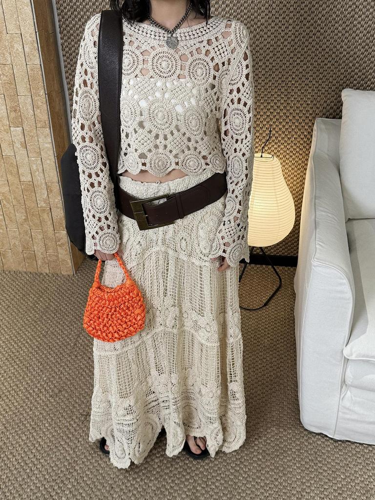 Frühlingshafter Französisch-Bohemian-Häkel-A-Linien-Langrock für Damen