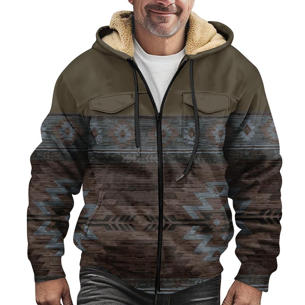 Men'S Winter Zipper Hooded Fleece Sweatshirt With Patch Pocket Casual Jacket