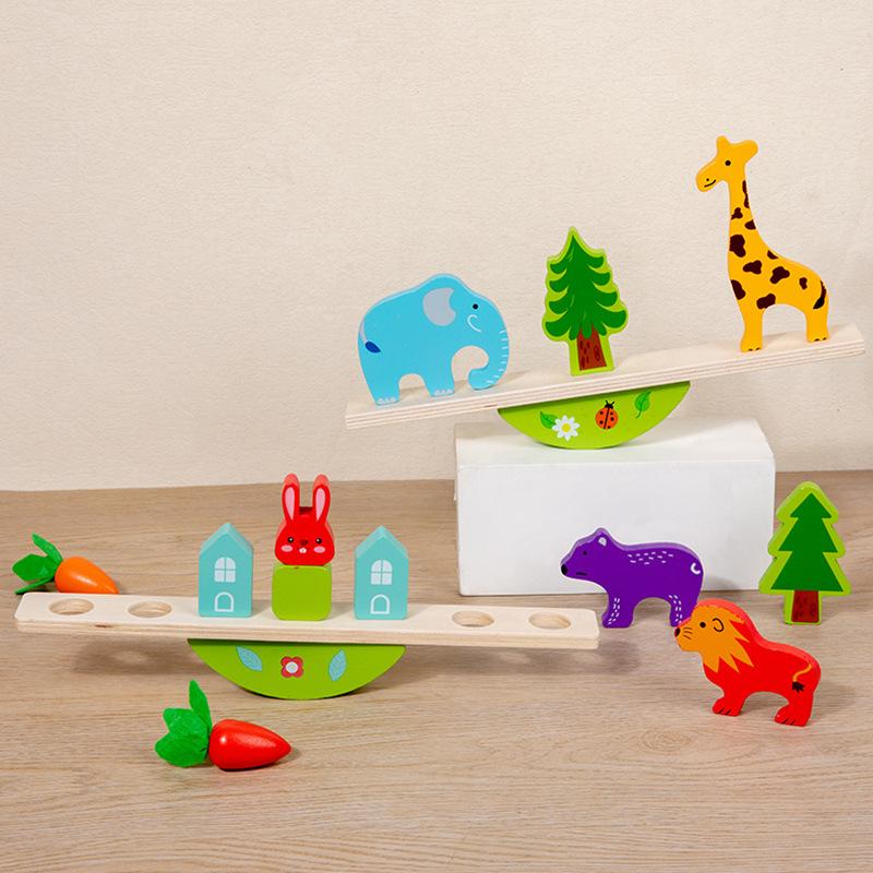 Montessori Holzbaumspielzeug Tier Balance Stapelbausteine Spiel Frühe Kindheit Bildung Kreatives Spiel für Kleinkinder 1-3