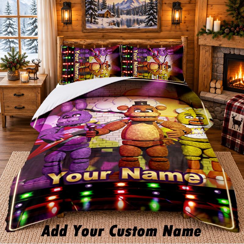 Five Nights At Freddy’s Custom Name 3Pcs Bedding Set 1 Bed Sheet 2 Pillowcases Bedroom Home Decor