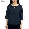 ZANZEA Women Casual Round Neck 3/4 Sleeve Loose Blouse