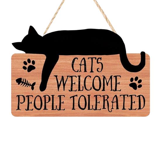 Yousheng Cat Shaped Welcome Sign, Durable Wooden, Waterproof Moisture-Proof Hanging Sign, for Front Door Rustic Farmhouse Porch