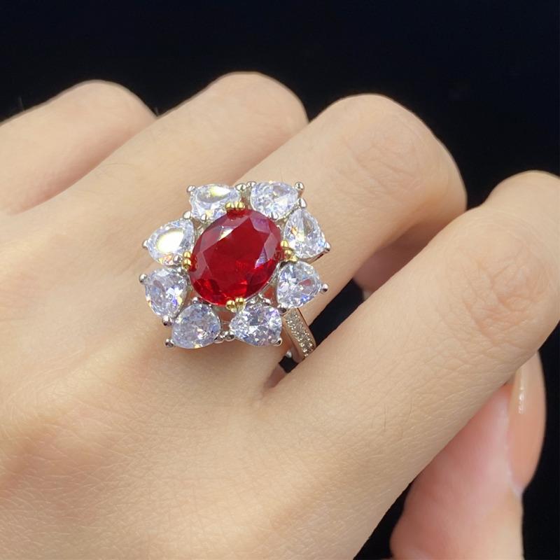 

BELLA BOX Высококлассная имитация голубиного яйца Красное Полностью бриллиантовое Красное в сети Живое Раздельное по цвету Открытое кольцо Женский кулон Серьги-капли Набор No.3 красный