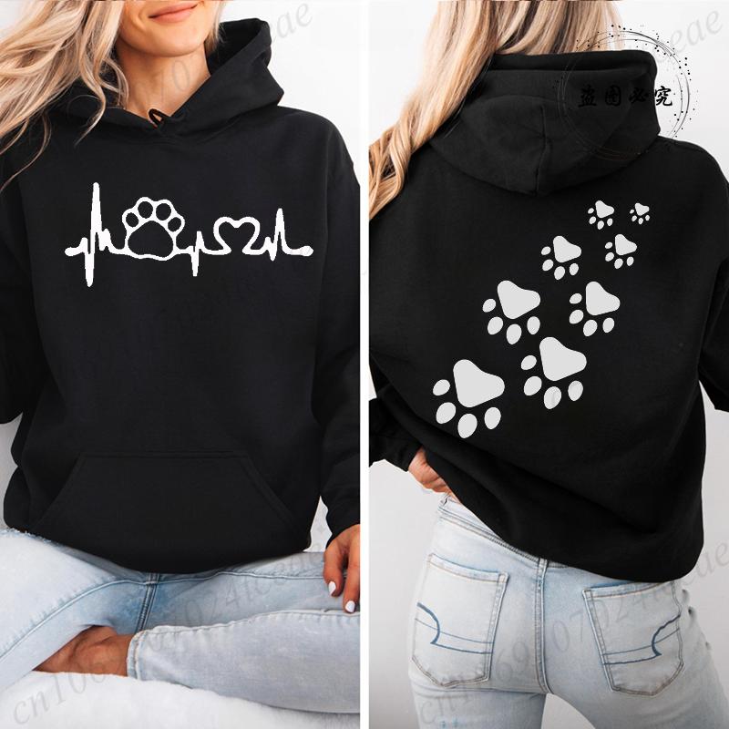 Retro Fashion Cat Heart Printed Hoodie Y2k Street Clothing Cat Lover Men and Women Loose Casual Hooded Sportswear K Pop Clothes