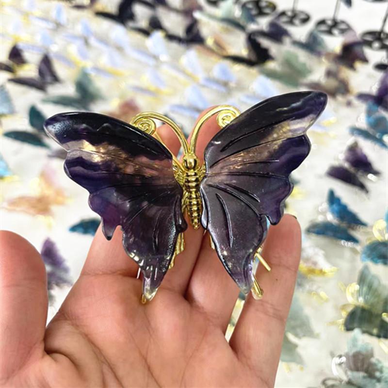 Natural Rainbow Fluorite Butterfly Crystal Carving Home Decor