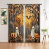 2pcs Pumpkin Cemetery Ghost Printed Curtain for Halloween Home Decor - Rod Pocket Window Treatment for Bedroom, Office, Kitchen