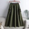 Drawstring midi skirt for women, 2026 summer new style, versatile solid color, drawstring pocket, elastic waist, mid-length workwear skirt