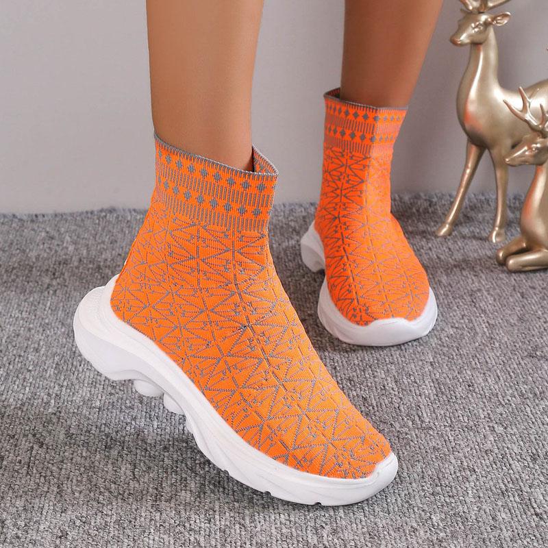 Herbststiefel Damenmode Strickstoff Stiefeletten Slipper Socken Schuhe Lässige Plateauschuhe Dicksohlige Rutschfeste Sneakers