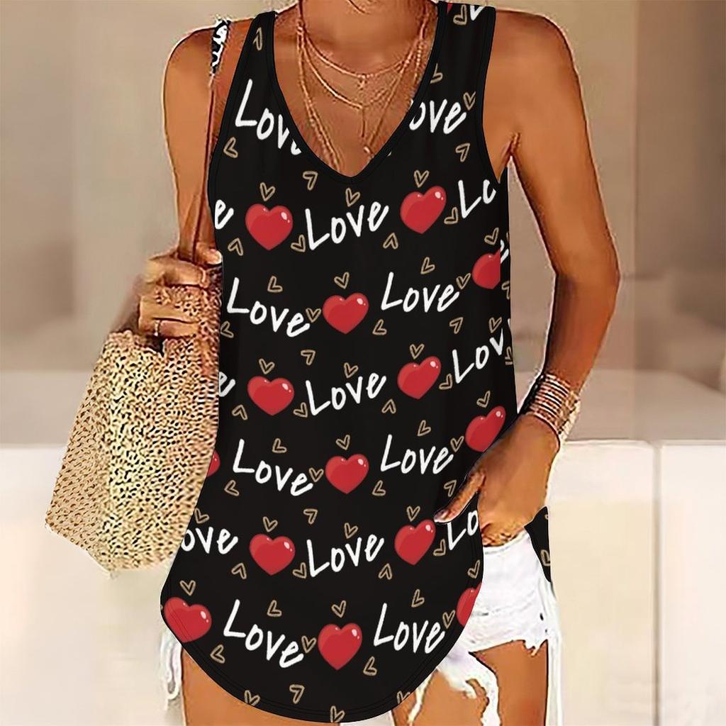 3D Heart Symbol Print Tank Tops for Women Workout Yoga Gym Printed Summer Sport Shirts Plus Size Vests