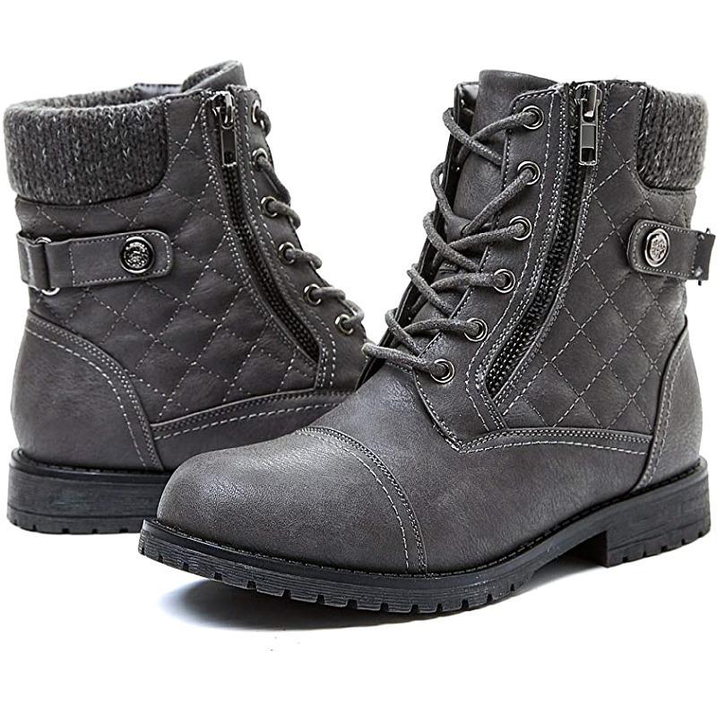 

Женские модные ботильоны с боковой молнией, низким каблуком, нескользящим вышитым клетчатым узором, удобной вязаной шнуровкой, всесезонные, ботильоны в западном стиле 39 серый