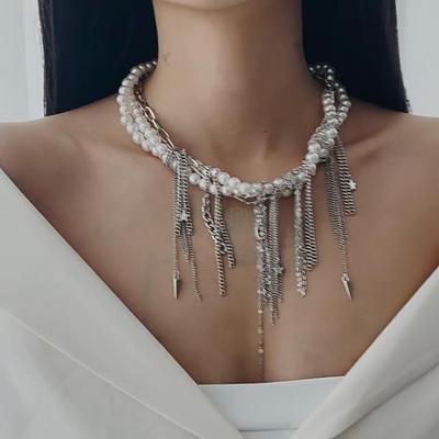 Mehrschichtige, elegante Halskette mit Imitationsperlen, modische Quastenkette mit Herzanhänger, Schlüsselbeinketten, Schmuckkragen, Mädchenparty