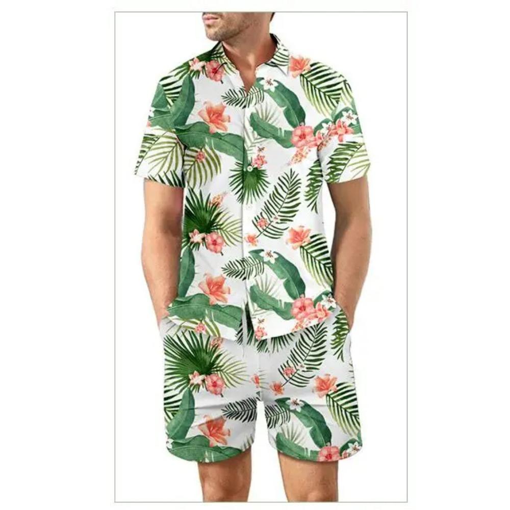 Hawaiian Men's Floral Print 3D Shirt Set Beach Short Sleeved Sportswear Daily Sportswear