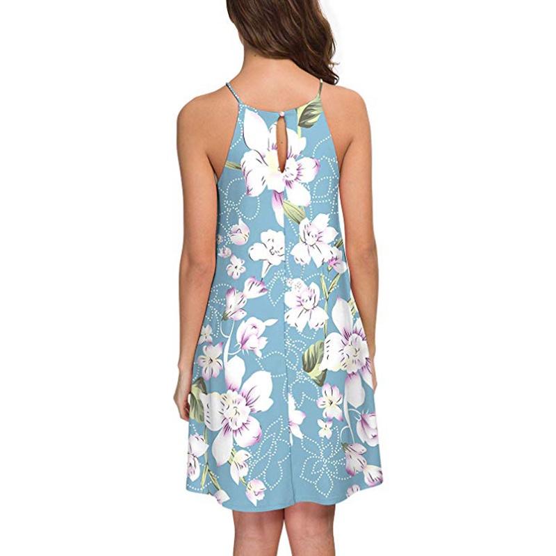 Elegant Women Fashion Splicing Color Print Hanging Neck Hem Mini Dress In Premium Quality Materials