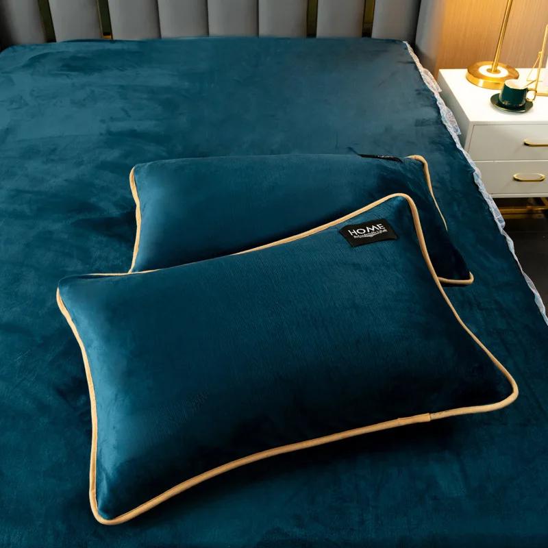 

MIDSUM Soft Flannel Pillowcase Cover On Bedding Thinken Fleece Cushion Cover Winter Warm Plush Pillow Covers Home Decoration 1pc 48x74cm темно-синий