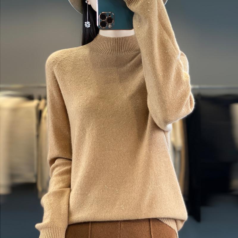 Golden Bean Half Turtleneck Cardigan for Women In Autumn and Winter Trendy Versatile Cashmere Knitted Base Blouse Skin-friendly Warm Top