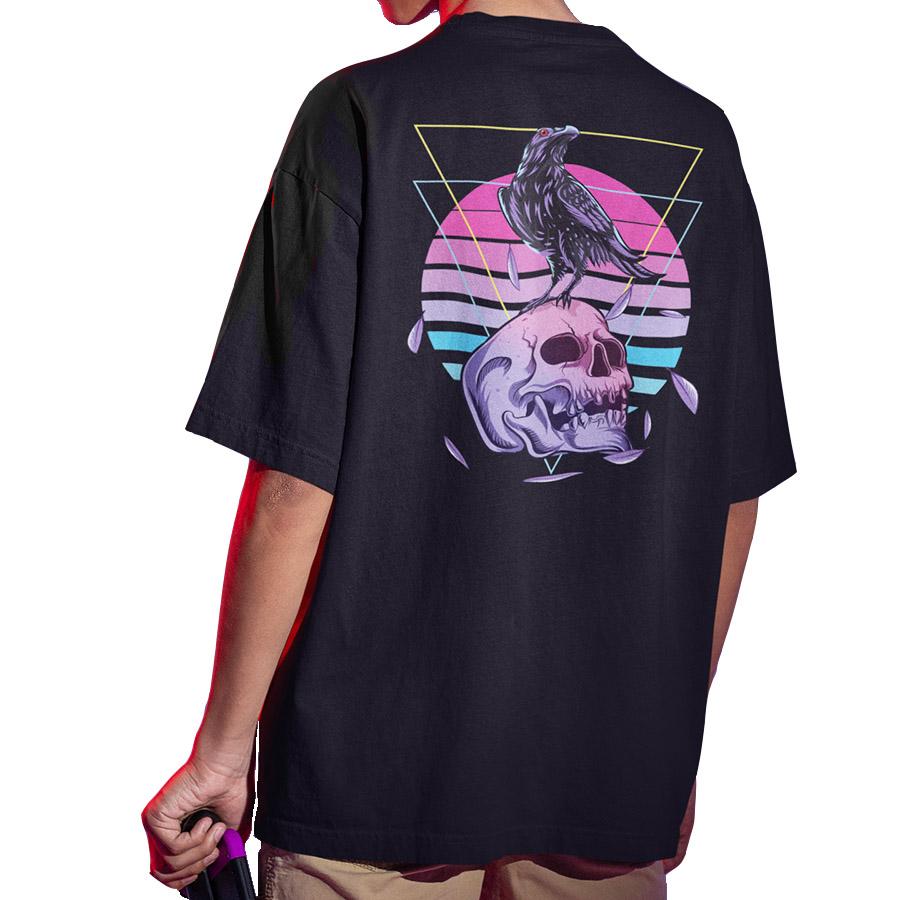 

Футболка с черепом ворона, винтажная молодежная футболка с принтом на спине, крутые подарки, 100% хлопок, европейские размеры, топы с короткими рукавами, футболка Homme 5XL