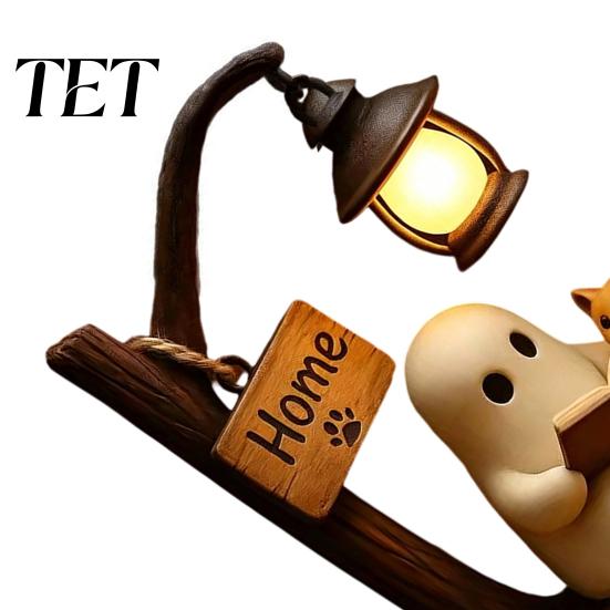 LED Light-up Ghost Figurine Halloween Reading Figurine, Street Light Resin Mini Statue Statue, Cat Desktop Decoration for Holiday Party
