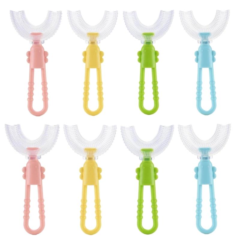 Food Grade Silicone Toothbrush U-Shaped Tooth Brush 360° Oral Teeth Cleaning for Toddlers Child Pink/Yellow/Blue/Green
