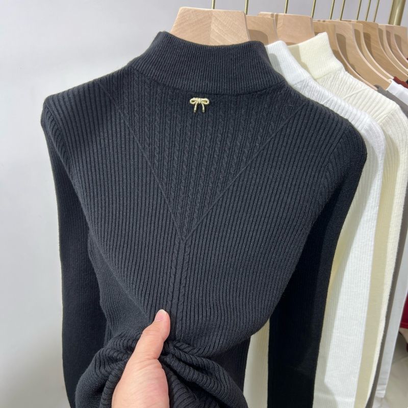 Women's Semi-high Collar Sweater Paired with Short Autumn and Winter Slim Long-sleeved Knitted Undershirt As An Inner Layer