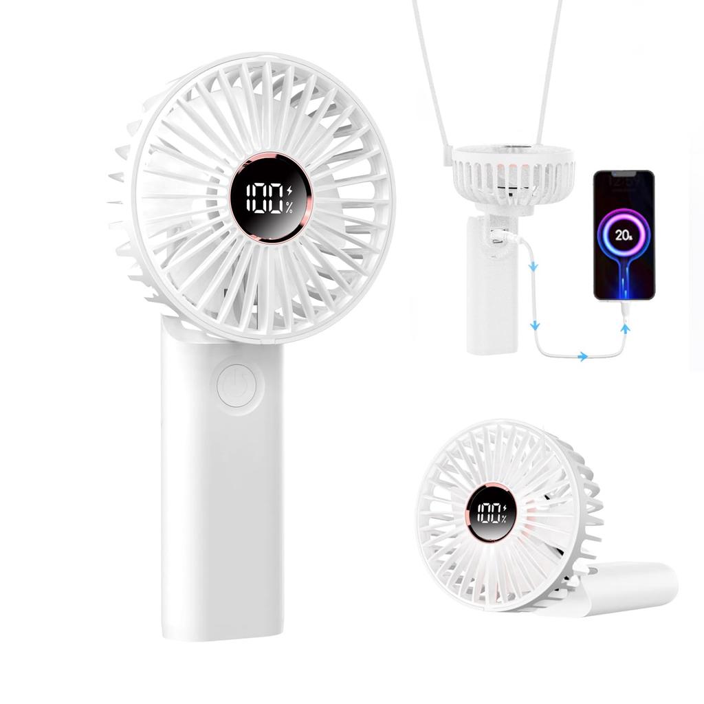 MFEESYOB 2025 Latest Model Portable Fan Wind Speed 20dB Compatible with and Neck 5200mAh USB Compact and Ideal for Heatstroke Fireworks and PSE White