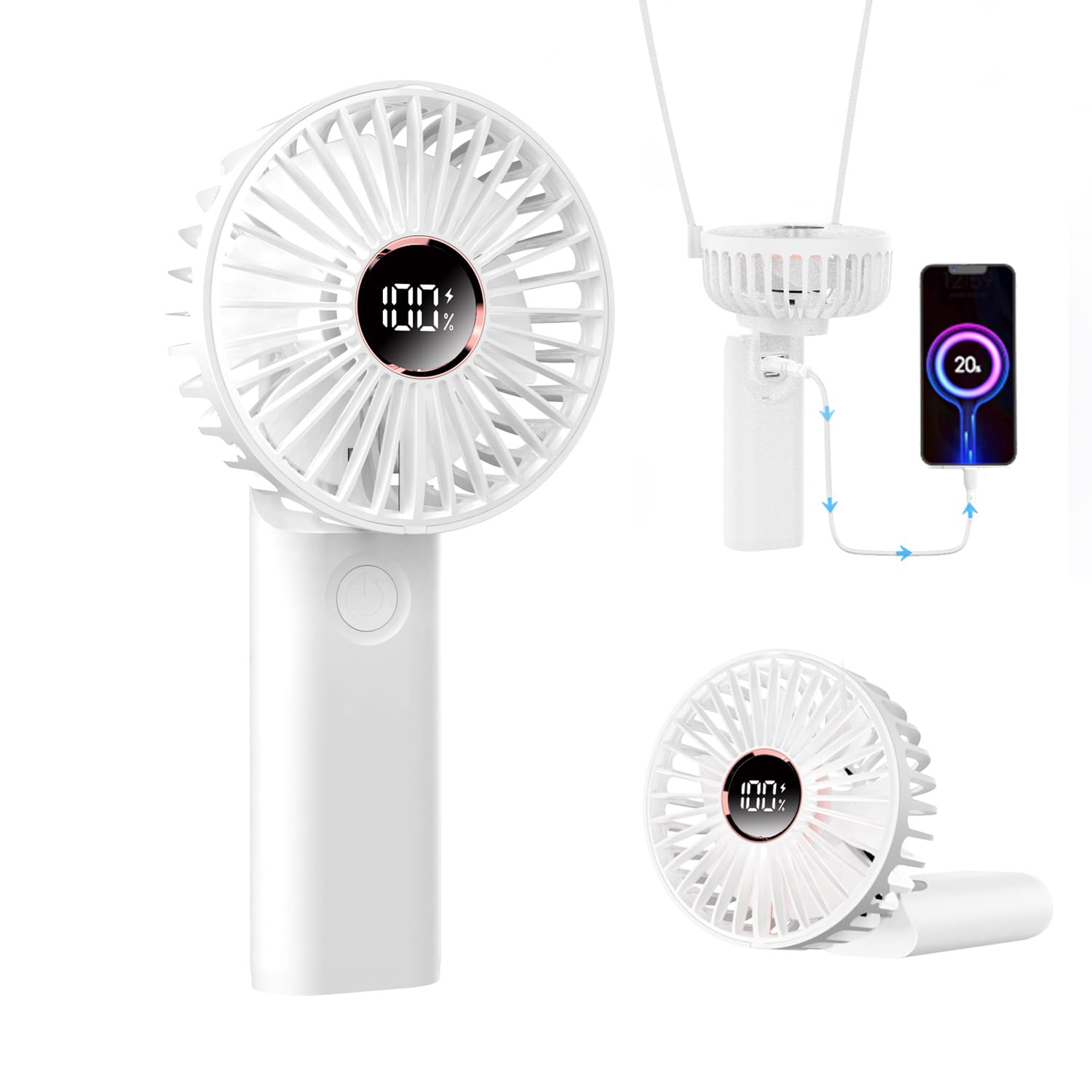 

MFEESYOB 2025 Latest Model Portable Fan Wind Speed 20dB Compatible with and Neck 5200mAh USB Compact and Ideal for Heatstroke Fireworks and PSE White