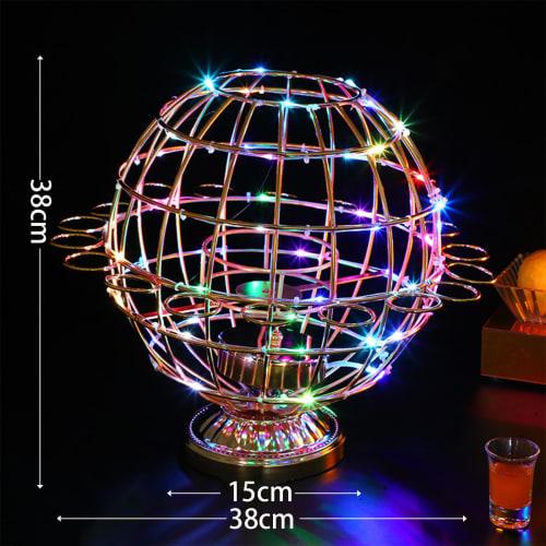 Batone Tequila Globe, Otočný LED stojan na vystavení lahví alkoholu s 12 skleničkami, LED Tequila Globe, Sklenka na panáky, Stojan na koktejlové sklenice, Stojan na alkohol, Alkohol