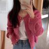 New autumn retro small fragrant wind round neck textured woven cardigan loose long-sleeved sweater women's knitted outer fit
