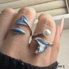 BF CLUB 925 Sterling Rings for Women Simple Geometric Handmade Irregular Retro Blue Whale Tail Ring Allergy For Birthday Gift