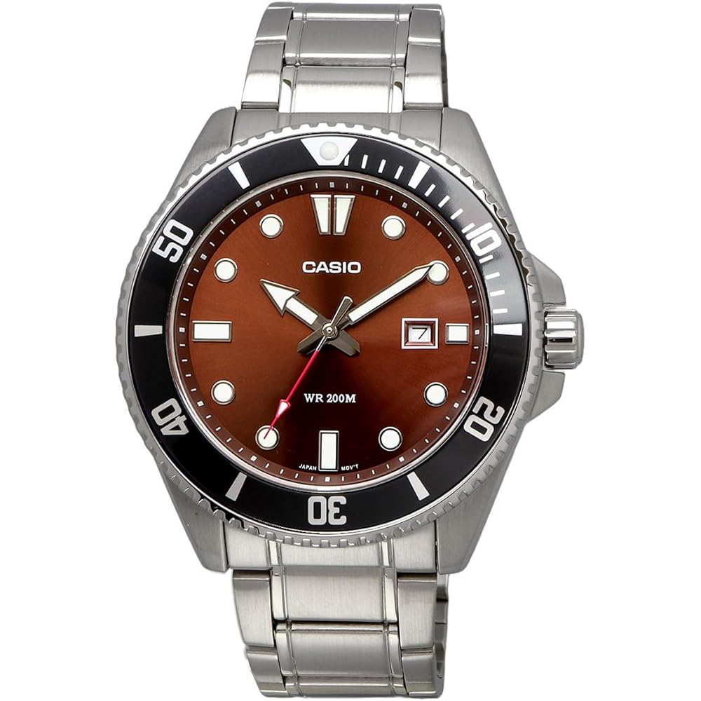 Casio Standard Analog Sports Watch 20 ATM Water Resistant Men's Brown Dial Metal Band