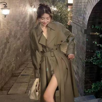 Trench Coat Midi Estilo Coreano Petite para Primavera/Outono – Eleve o Seu Look com um Toque Casual Britânico