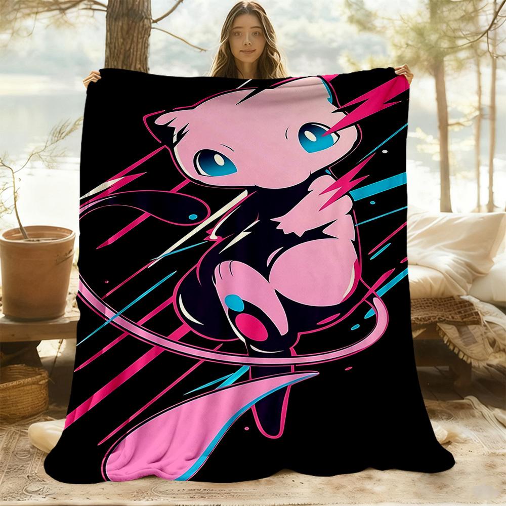 1PC Mew Artwork Pokemon Outdoor Blanket Lightweight Flannel, Soft & Warm, All-Season Use for Sofa, Outdoor, Camping, Living Room, Office35
