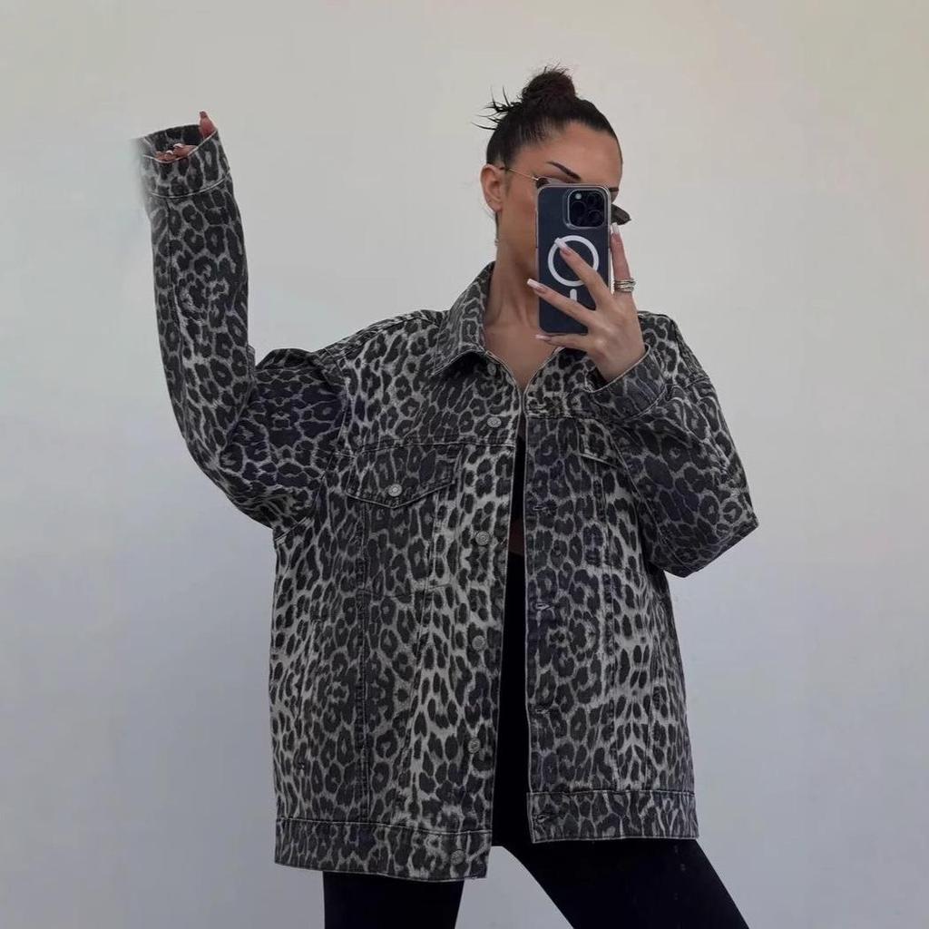 2024 Retro Leopard Print Denim Jacket - Trendy, Loose, Versatile for Spring