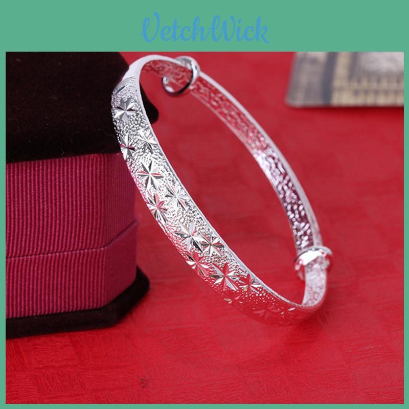 Elegant Women's Silver Star Pattern Adjustable Bracelet Bangle Perfect For Any Occasion