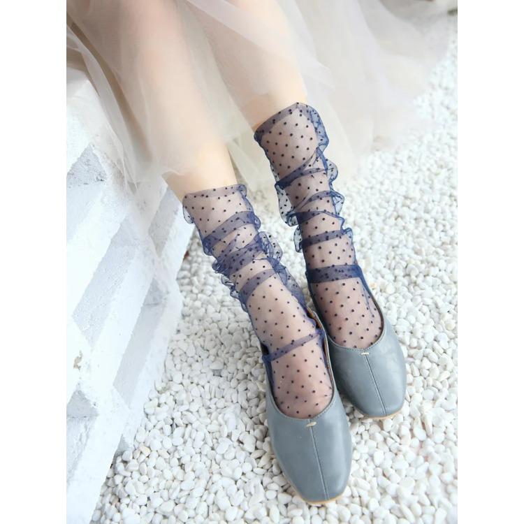 1pair Sexy Dot Lace Socks Women Transparent Mesh Ankle Socks Ladies Ultra-Thin Princess Tulle Socks Female Meias