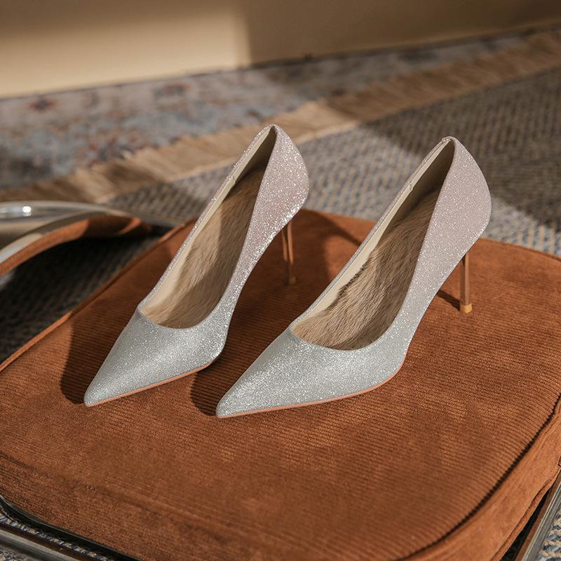 8818 French Small High Heels Women's 2025 New Gradual Change Temperament Wedding Shoes Sexy Pointed Thin Heel Shallow Mouth Single Shoes
