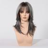 Fashion synthetic wig with medium-length wavy hair in a chin-length style, made of high-temperature hair fibers.