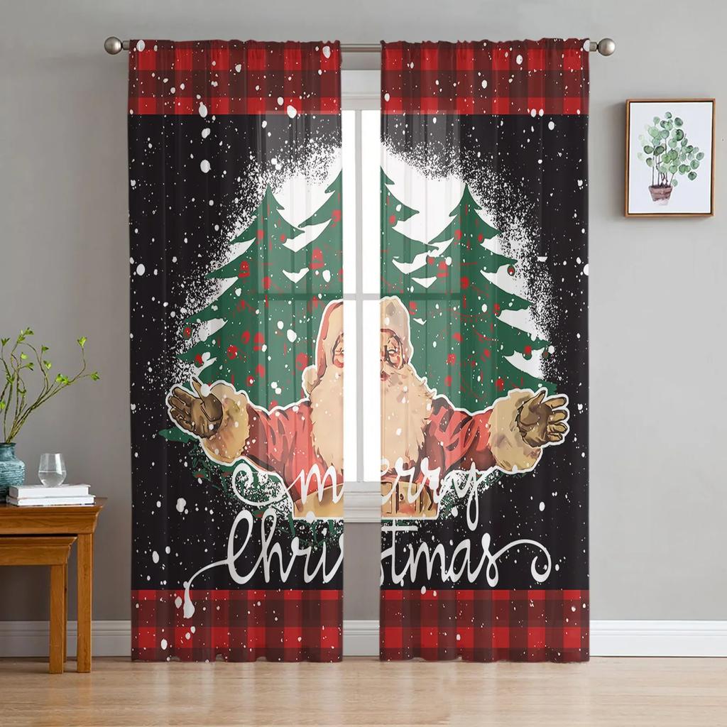 Christmas Winter Blue Snowflakes White Chiffon Sheer Curtains for Living Room Bedroom Decoration Window Voiles Tulle Curtain